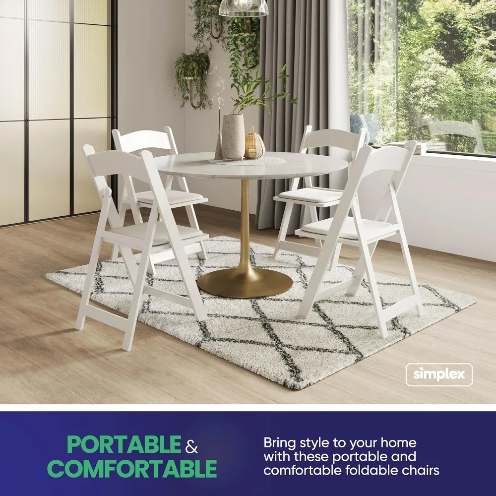 Resin Stackable Foldable Chairs with Padded Seats - Comfortable White Chairs for Indoor Use and Easy Storage