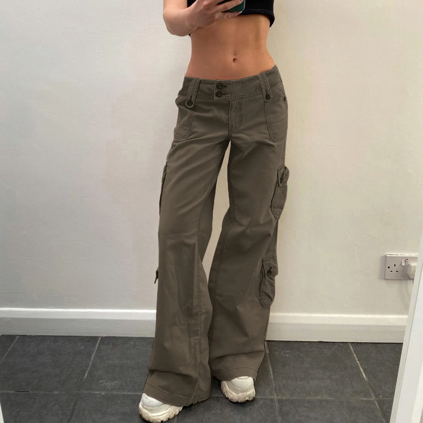 

Vintage Multiple Pockets Jeans Y2K Streetwear Low Waist Wide Leg Cargo Pants Loose Casual Pants Women'S Trousers Fashion Capris