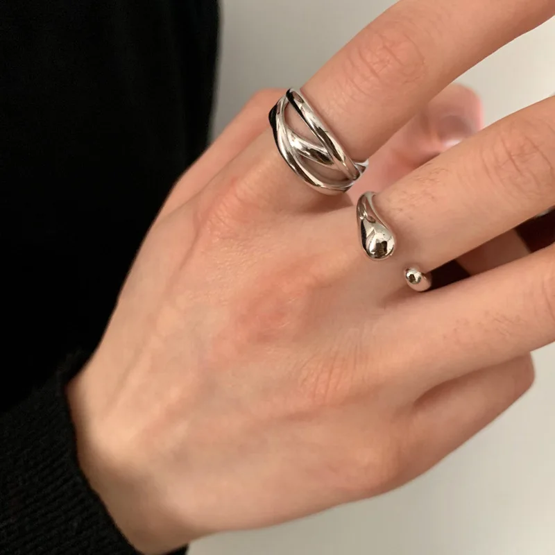 VENTFILLE 925 Sterling Silver Waterdrop Open Line Cross Ring For Female Unique Trend Design Jewelry Gift Dropshipping Wholesale