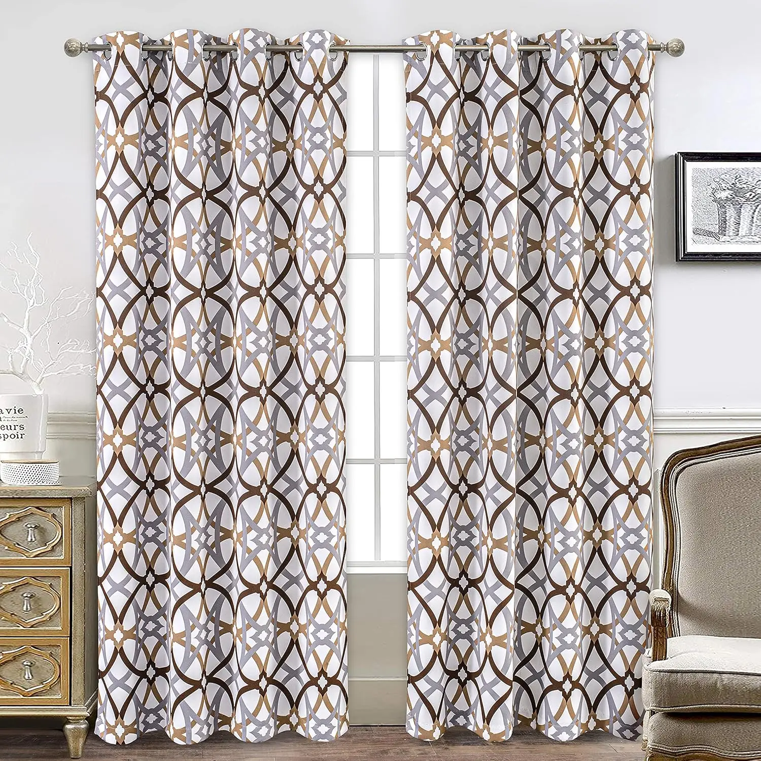 

Alexander 80% Blackout Curtains for Living Room 250GSM Pattern Match Thermal Insulated Room Darkening Geo Moroccan Mid C