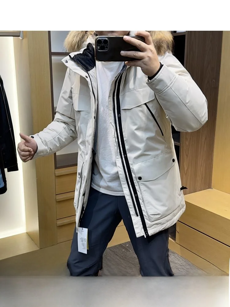 

True Fur Collar down Jaet Youth ular White Du Feather 90% Fill Power Medium-Length Waterproof Self-Heating Men's Puffe...