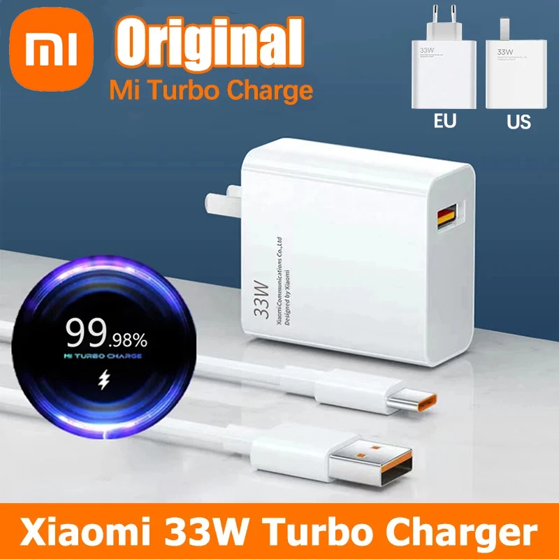 Xiaomi 33W USB Fast Charger Mobile Phone Charger Adapter QC 3.0 Quick Charging 6A USB Type C Cable For Samsung Xiaomi Huawei