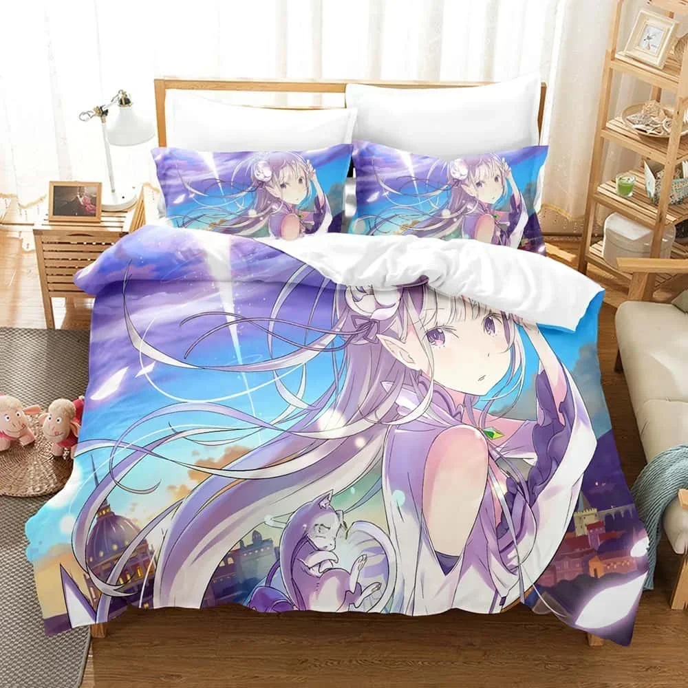 Anime ReZERO -Starting Life in Another World Bedding Set Single Twin Full Queen King Size Bed Set Adult Bedroom Duvet cover Sets
