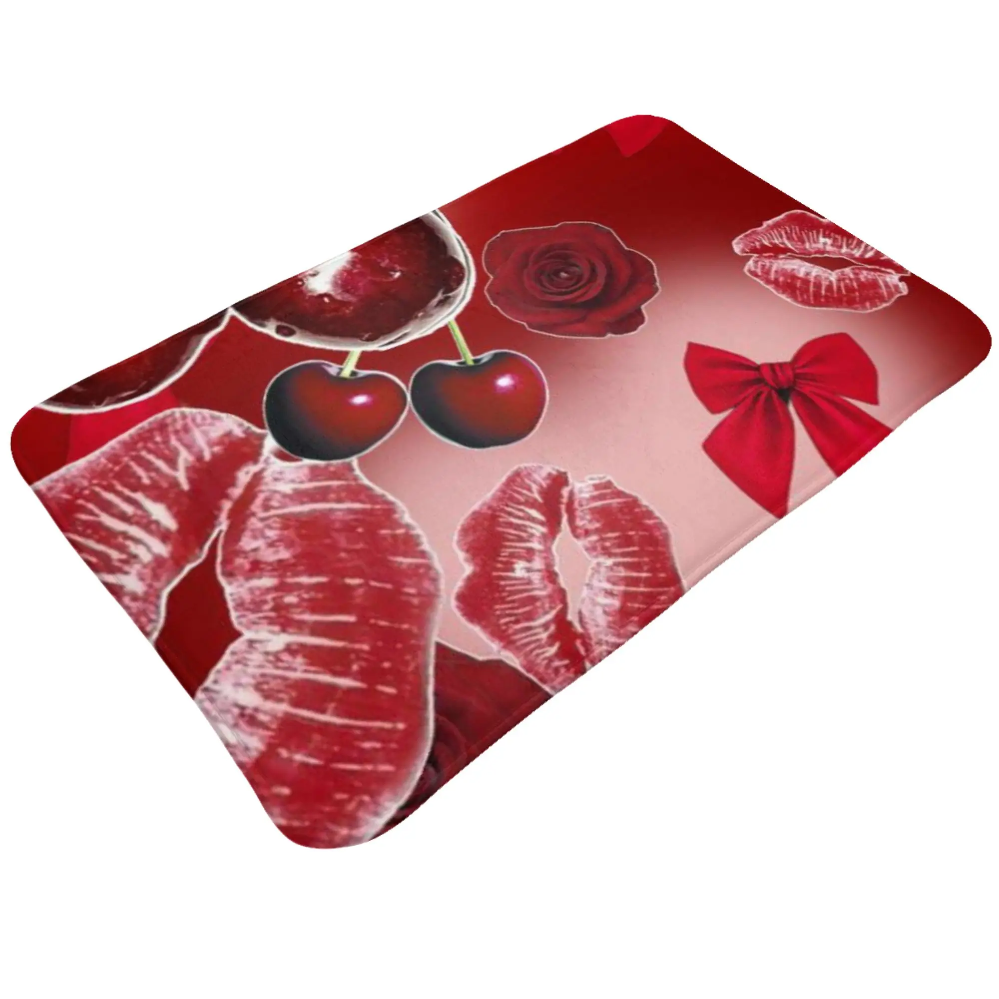Cherry Rose Lips Red Floral Collage Doormat Bedroom Kitchen Mat  Outdoor Home Decoration