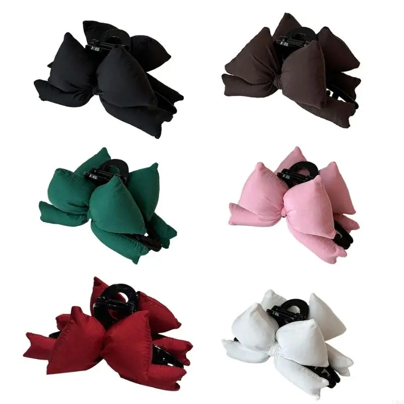 U4LF Sturdy Large Bowknot Hair Claw Clip Sturdy Flocking Bowknot Hair Clip Adornment Designed For Fashionable Women