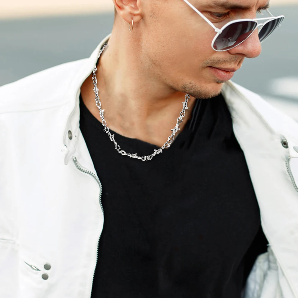 

Thorn Necklace Chains Collarbone Punk Chunky Retro Silver Barbed Collarbone Necklace Wire Metal HipHop Jewelry