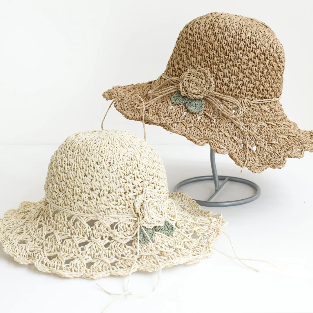 2026 NEW Handmade High quality Simple flower Sun Hat Floppy Summer Hats For Women Beach Panama Straw Dome Bucket Hat