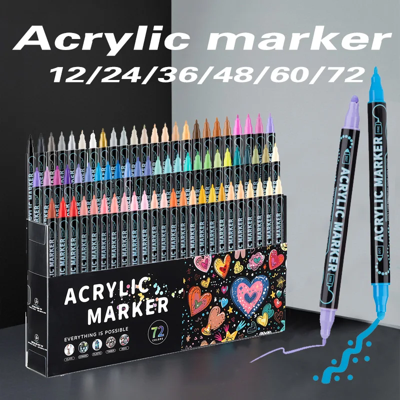 

12/24/72 color Double Head Waterproof Acrylic marker Pens For Rock Painting Canvas DIY Making posca Doodle Pen art Markers