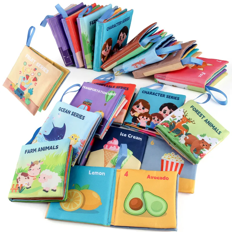 3D Baby Cloth Book Early Education Toys 4-page 8-sided English Palm Book