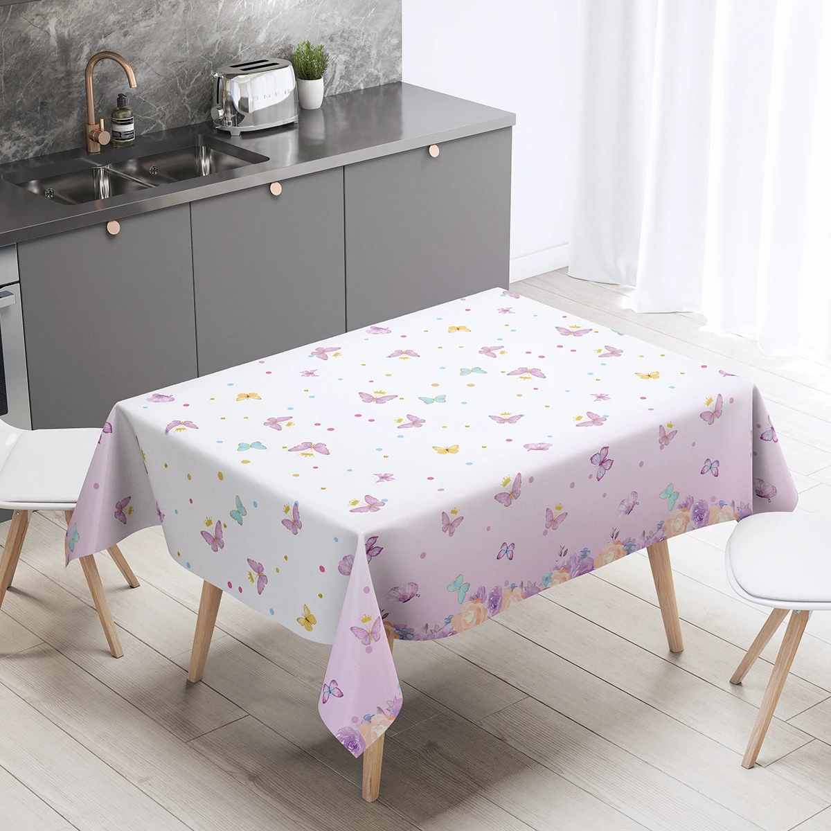 Purple Pink Butterfly PE Tablecloth Spring Theme Happy Birthday Party Decorations Kids Girls Baby Shower Supplies Table Covers