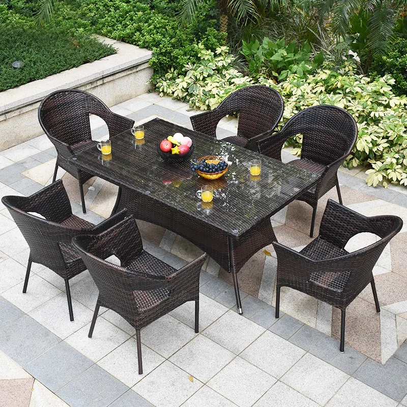 Rattan outdoor tables and chairs rattan  waterproof sunscreen outdoor balcony tables and chairs courtyard tables garden