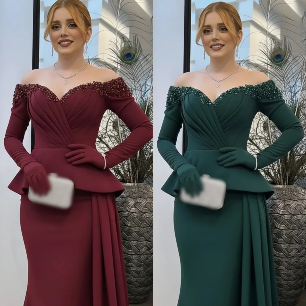 

Customized Formal Evening Dress Beading Pleat Off-the-shoulder Trumpet Long Dresses Bespoke Occasion Elegant Wedding Party