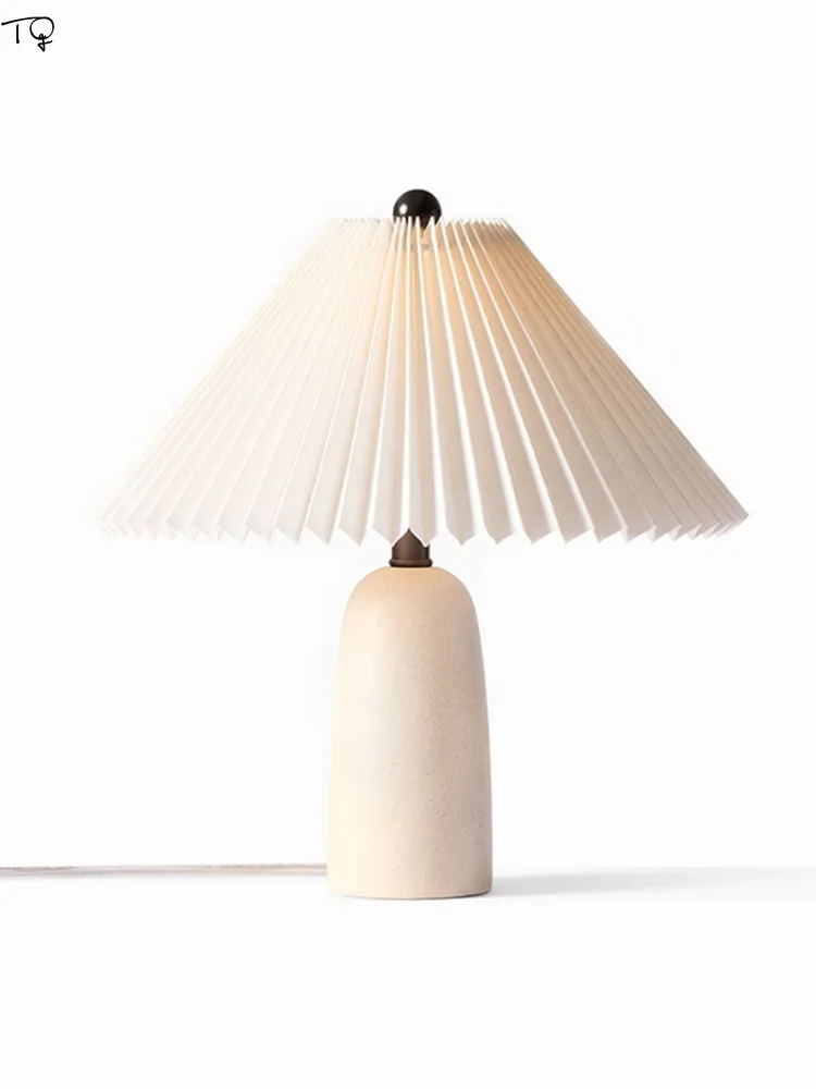 Modern Minimalist White/Green Ceramic Table Lamp LED E27 Pleated Lampshade Bedside Bedroom Desk Lights Study Reading Living Room