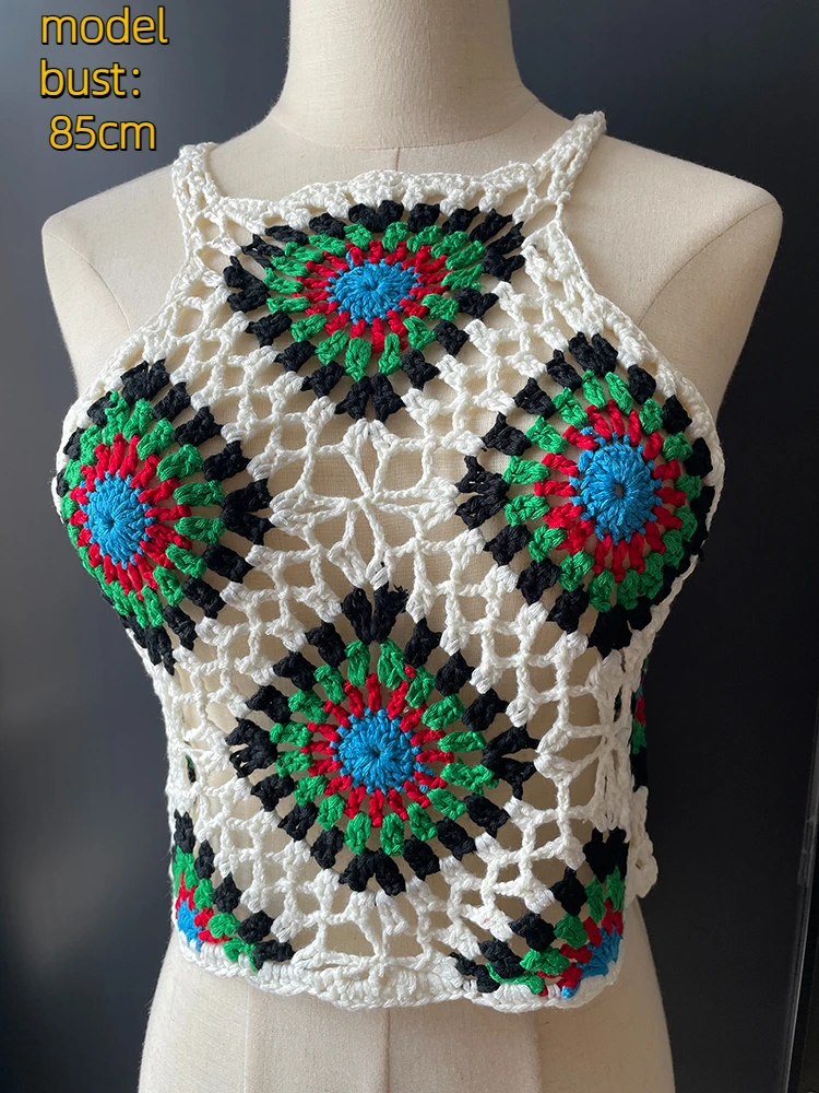 Handmade Hollow Out Beach Vacation 2024 Summer Women Crochet Camisole Tank Tops Women Clothes