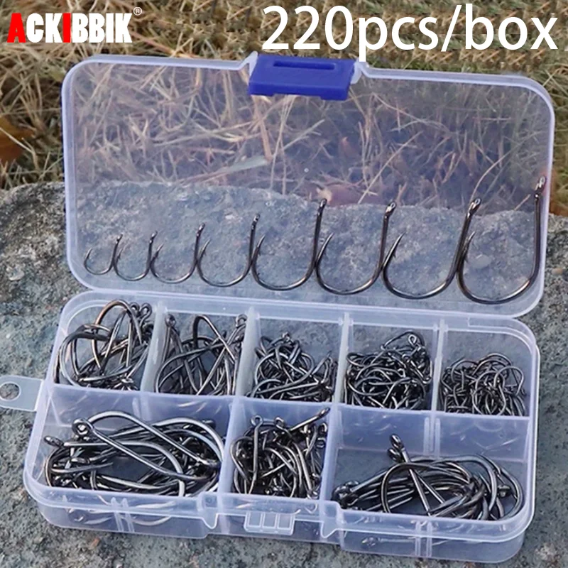 

Ackibbik 220 шт./компл. рыболовные крючки пресноводная и морская рыболовная снасть рыболовные снасти большой размер набор червь мягкая приманка джиг рыболовные крючки