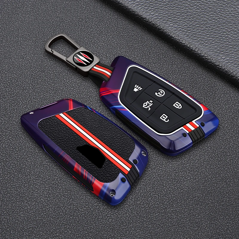 Racing Sport Car Key Fob Cover for Cadillac, Hard Shell Protective Key Case with Keychain, Anti‑Drop Remote Key Holder
