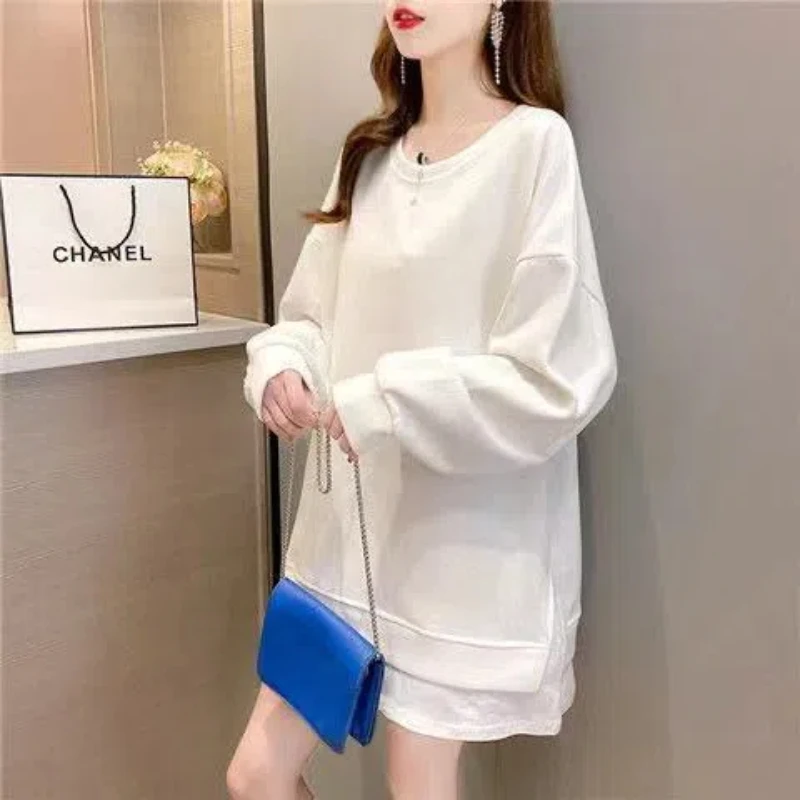 Women Clothing Fake Two Piece Loose Pullovers Top Spring Autumn New Long Sleeve Contrast Street Casual Hoodies Fashion Trend