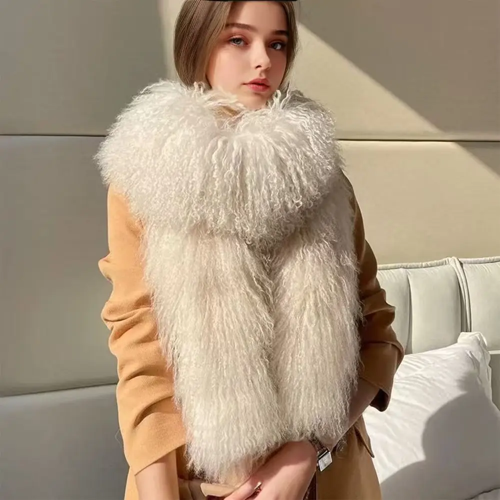 180CM Imitation Wool Scarf Double-Sided Whole Skin Fake Sheep Fur Scarf Soft Texture Thickened Neckerchief Scarves for Warm