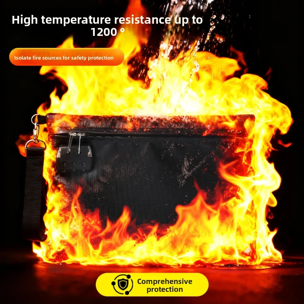 Fireproof Code Lock Fireproof Document Bag Waterproof Heat-resistant Safety File Folder Portable with Lock Zipper Document Pouch