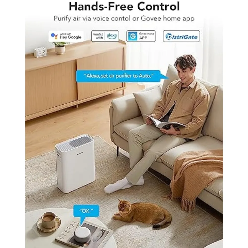 Purificadores de aire inteligentes para el hogar y habitación grande, purificadores de aire H13 True HEPA para mascotas con Sensor PM2.5, índice de calidad del aire para 99.97%