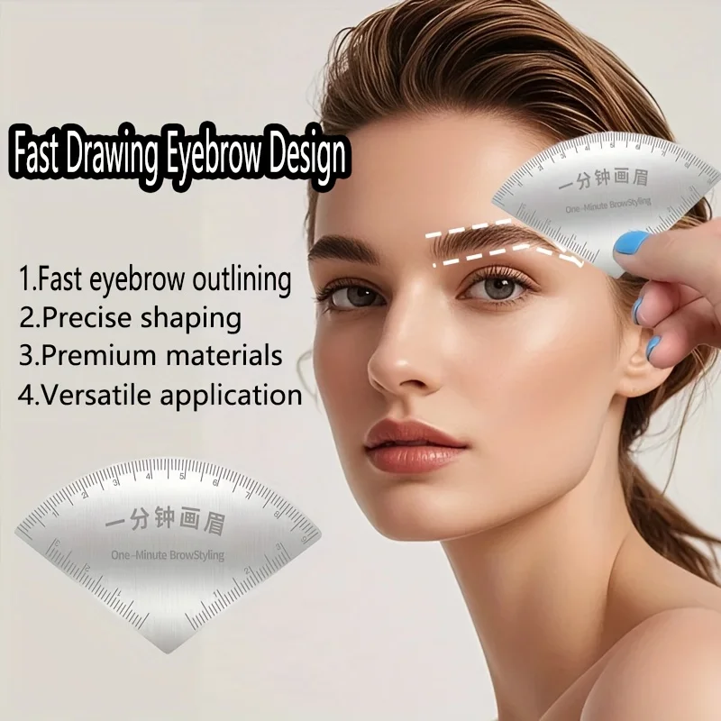 Stainless Steel Eyebrow Stencil - Fan Shaped Brow Shaping Tool, Beginner Friendly Universal Positioning Ruler for Perfect Eyebro