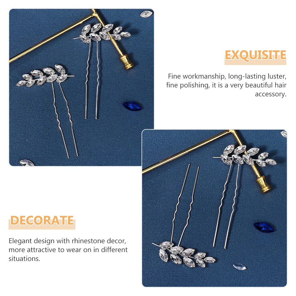 

2Pcs Wheat Ear Hair Pin Rhinestone Decorated U Shaped Hairpin Elegant Bridal Hair Fork for Women Wedding Party Evening Dance Bun