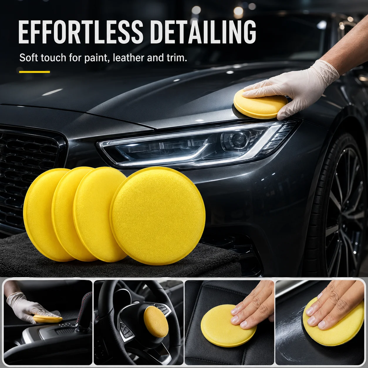 PINMOAP 3/5/12PCS Reusable Polishing Sponge Car Wax Applicator Foam Pad Soft Buffing Sponge Fit Auto Detail Paint Cleaning Care view 4