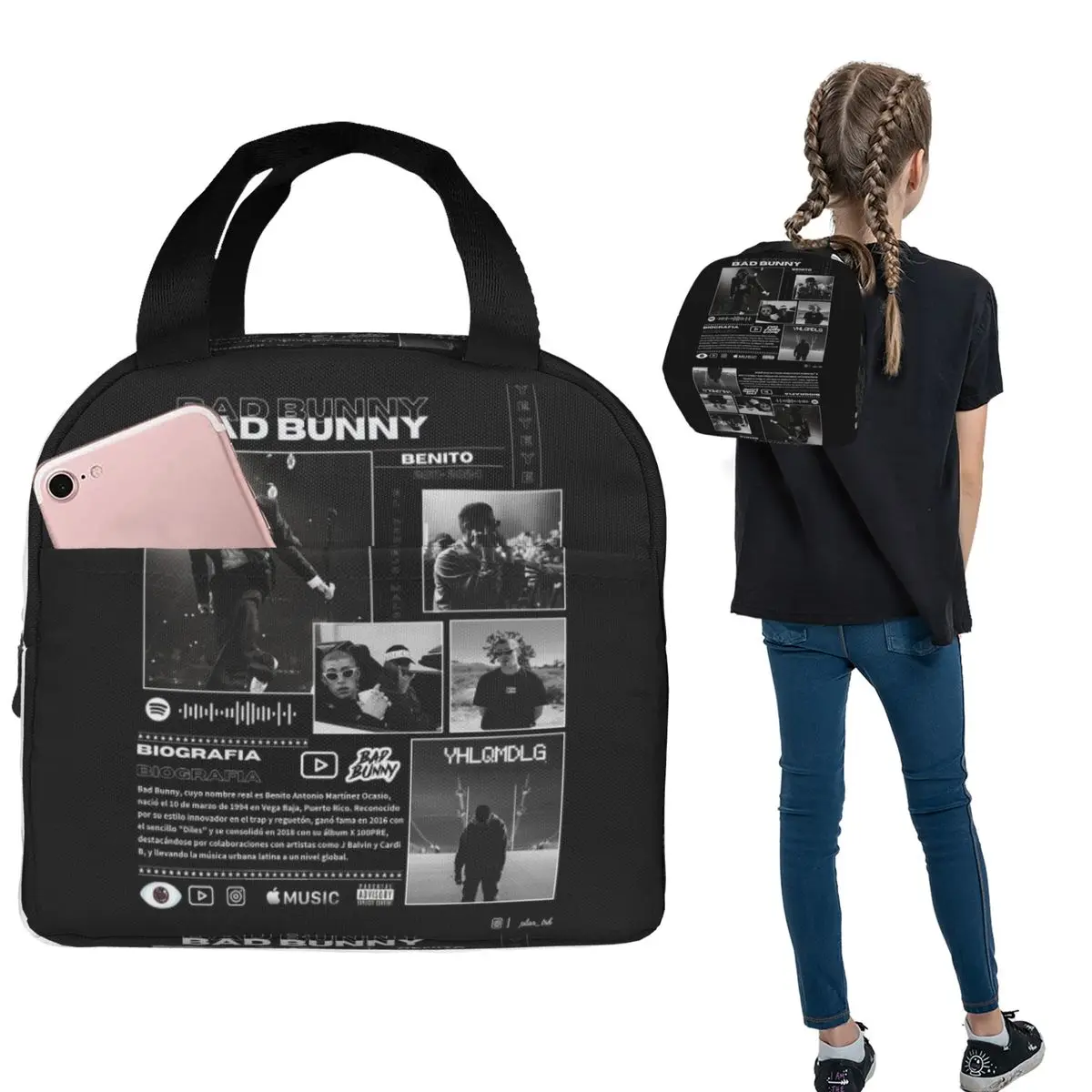 

Сумки для обеда Bad Bunny, изолированная коробка для бенто, водонепроницаемая сумка для обеда, многоразовые сумки для пикника для женщин, студентов, школы