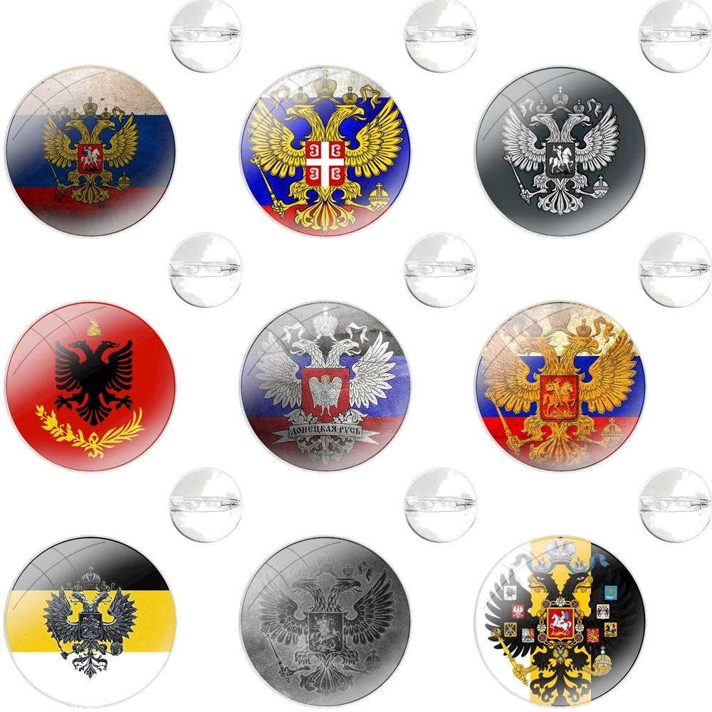 Glass Dome Brooches Badge Pins For Clothes Hat Shirt Lapel Bag Russia flag