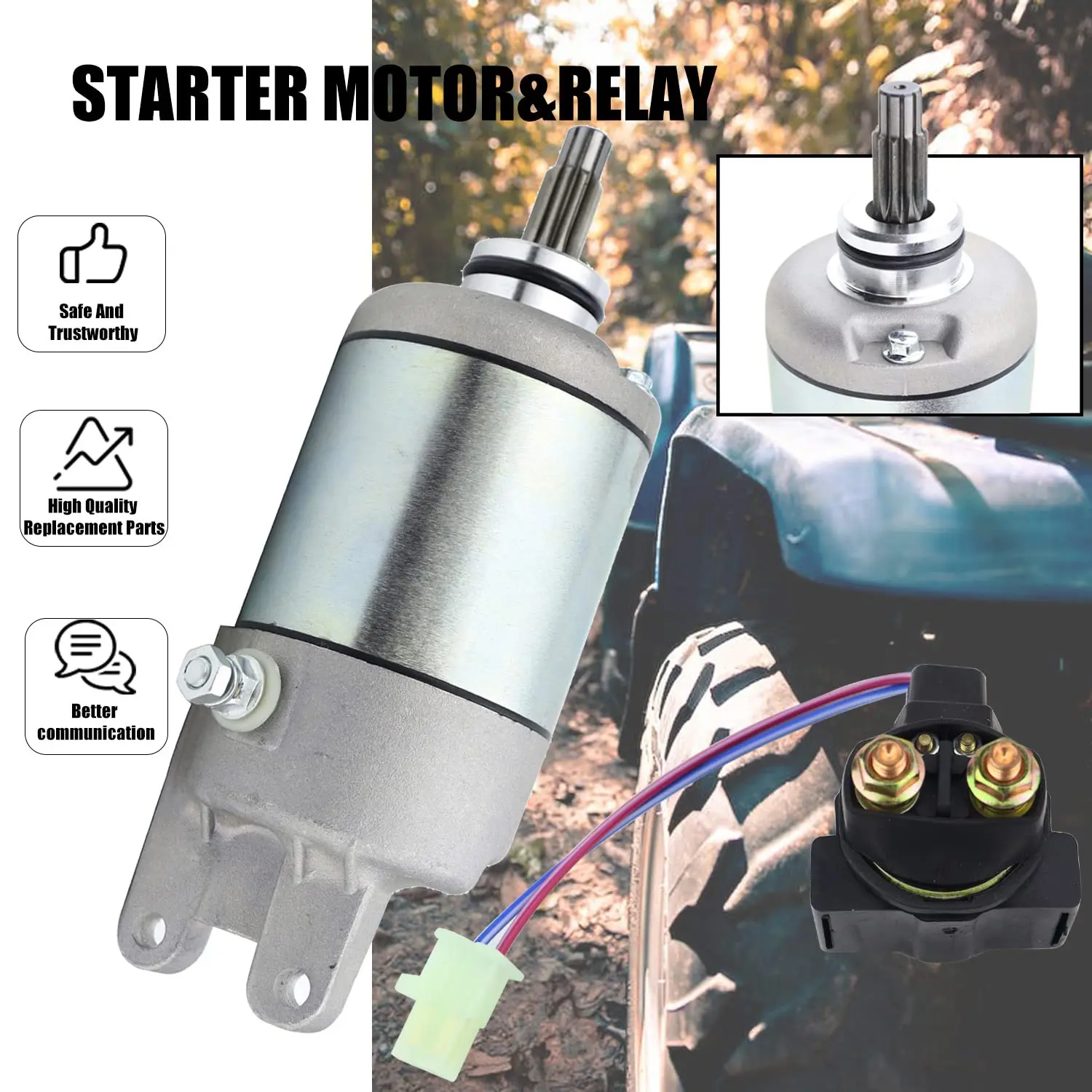 Starter & Solenoid Relay for Honda 1988-2000 TRX300FW FourTrax 4x4/TRX300 FourTrax/ATC250ES 31200-HA0-773 18337 31200-HA6-306