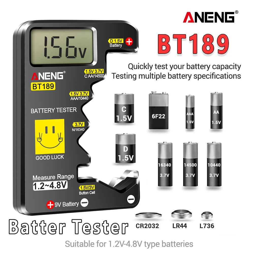 ANENG BT189 Digital Household Battery Testers Portable Display Test 9V AA AAA C D Button Cell Universal Power Instruments Tools