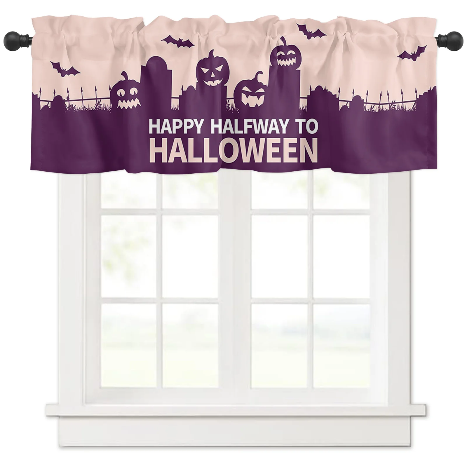 Halloween Curtain Valances for Windows Purple Pumpkins Window Curtain Valance Rod Pocket Decor Window Treatment 1 Panel