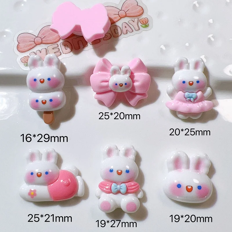 10PCS Resin Colorful Bow Bunny, Popsicle Scrapbook Flatback 3D Animals Cabochon Figurines DIY Home Decor Crafts Accessories