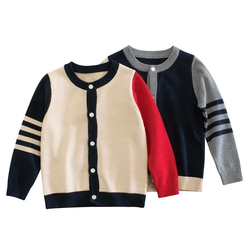 Brand Spring Baby Boys Spliced Knitted Sweater Kids Cotton Clothes Toddler Girls Jumper Knitwear Pullovers Children Jacket Coat