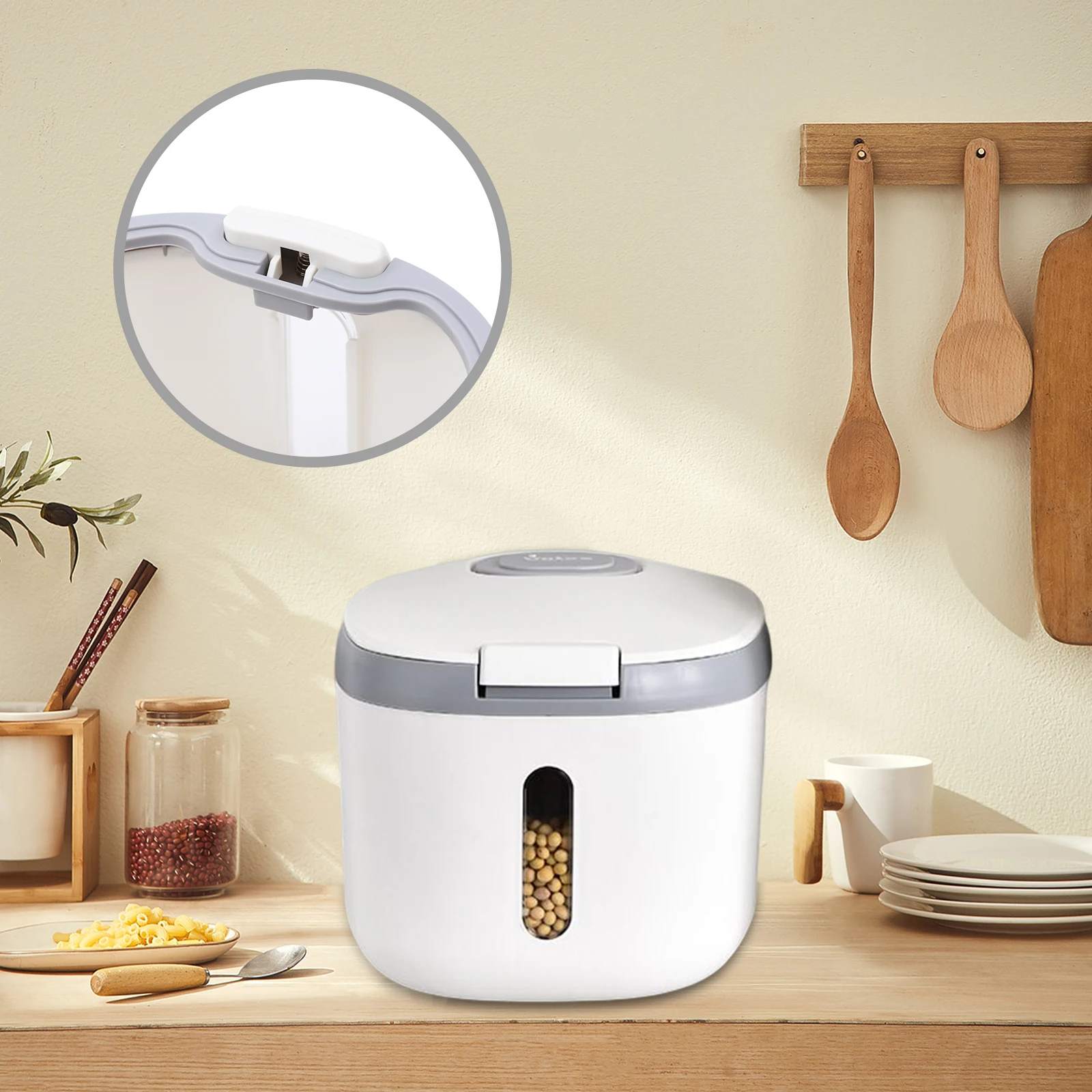 Recipiente Hermético Grande para Almacenamiento de Alimentos Secos, para Arroz, Cereales, Granos, Recipiente Hermético para Cocina, Verde/Gris