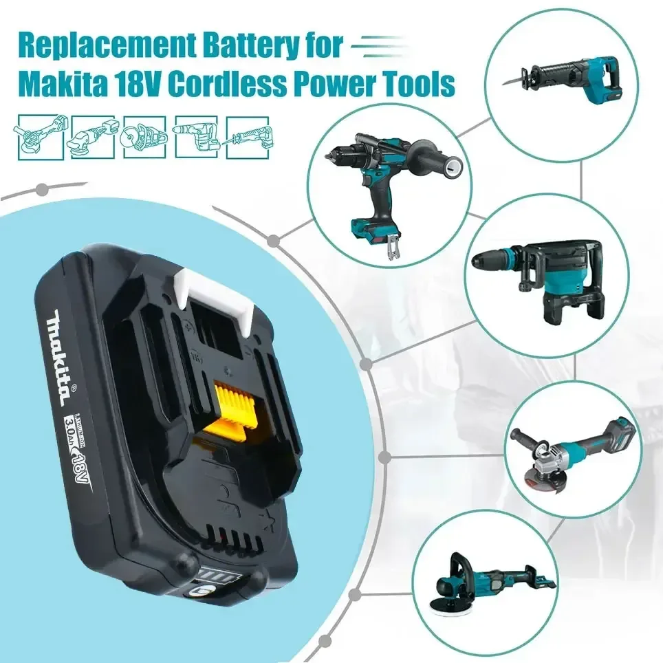 Makita Rechargeable 18V 3.0Ah Li-Ion Battery For Makita BL1830 BL1815 BL1860 BL1840 194205-3 Replacement Power Tools Battery