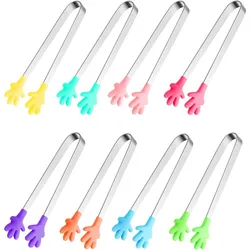 8PCS Silicone Mini Tongs 5Inch Hand Shape Food Tongs Colourful Small Kids Tongs for Serving Food, Ice Cube, fruits, Barbecue