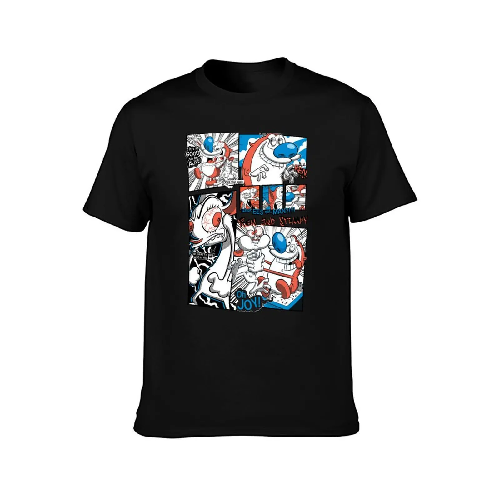 Ren and Stimpy Vintage Color Pop Comic Strip Poster T-Shirt Summer Casual Cotton Tee Oversized Streetwear Tops 100% Cotton