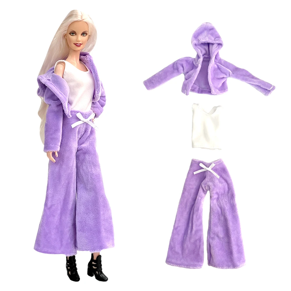 NK 1 Set Winter Coat + Vest+Fashion Trouseres For 1/6  Doll Outfit Purple Winter  Clothes for Barbie Doll Accessories Toy