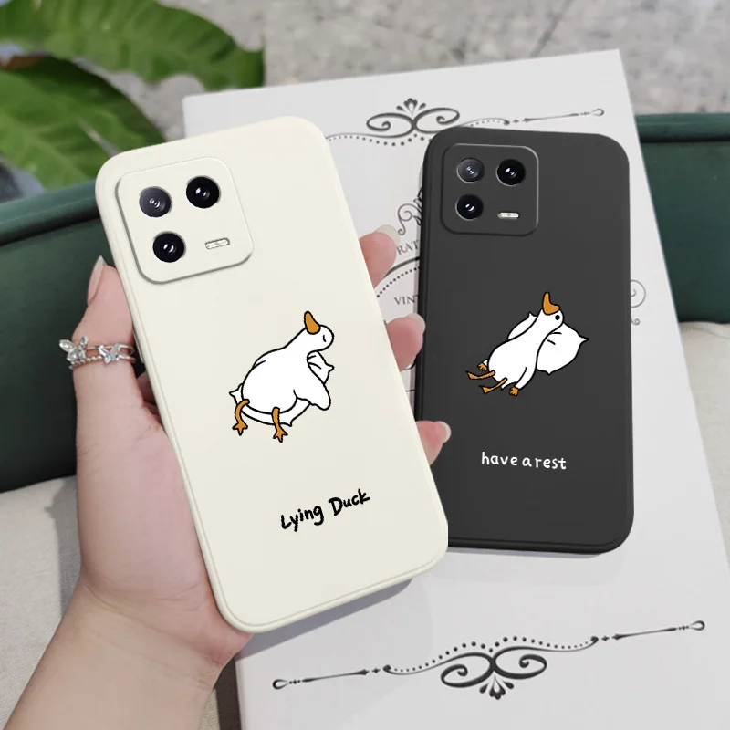 Funda de teléfono Lying Duck para Xiaomi Mi 15 14 14T 13 13T 12 12X 12T 12S 11 11T 10 10T 9 9T Pro Lite cubierta de silicona líquida
