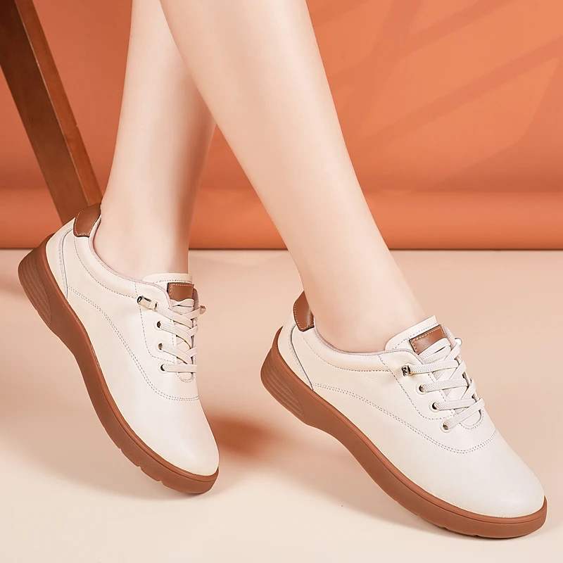 Women's Wide Fit Leather Flats 35-41 | Business Casual Walking Shoes, Comfortable Non-Slip Slip-Ons for Spring Fall