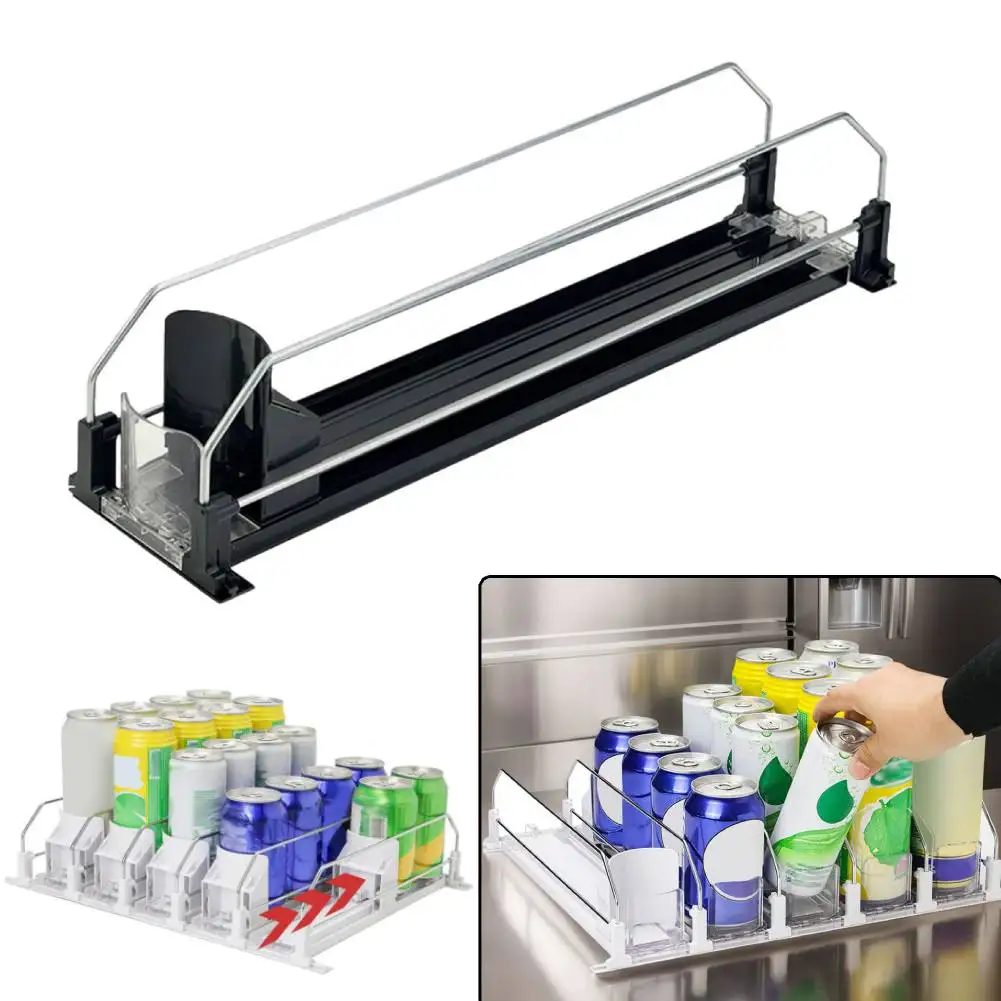 Drink Dispenser Automatic Pusher Glide Soda Can Dispenser Beer Bottle Beverage Organizer Drink Holder for Refrigerator