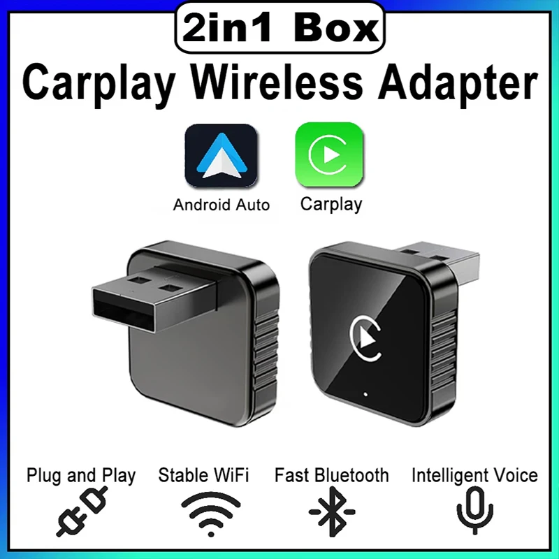 Wireless Carplay/Android Auto Adapter 5GHz WiFi Smart Dongle 2in1 For Volvo Benz Audi Kia Hyundai VW Mazda Cadillac MG Peugeot