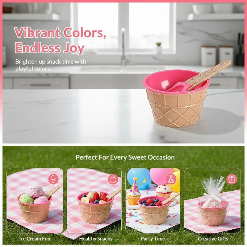 Vibrant Color Ice Cream Bowls With Spoons Dessert Sundae Dishes Set For Birthday Holiday Party Ice Cream Favor Gift Decor