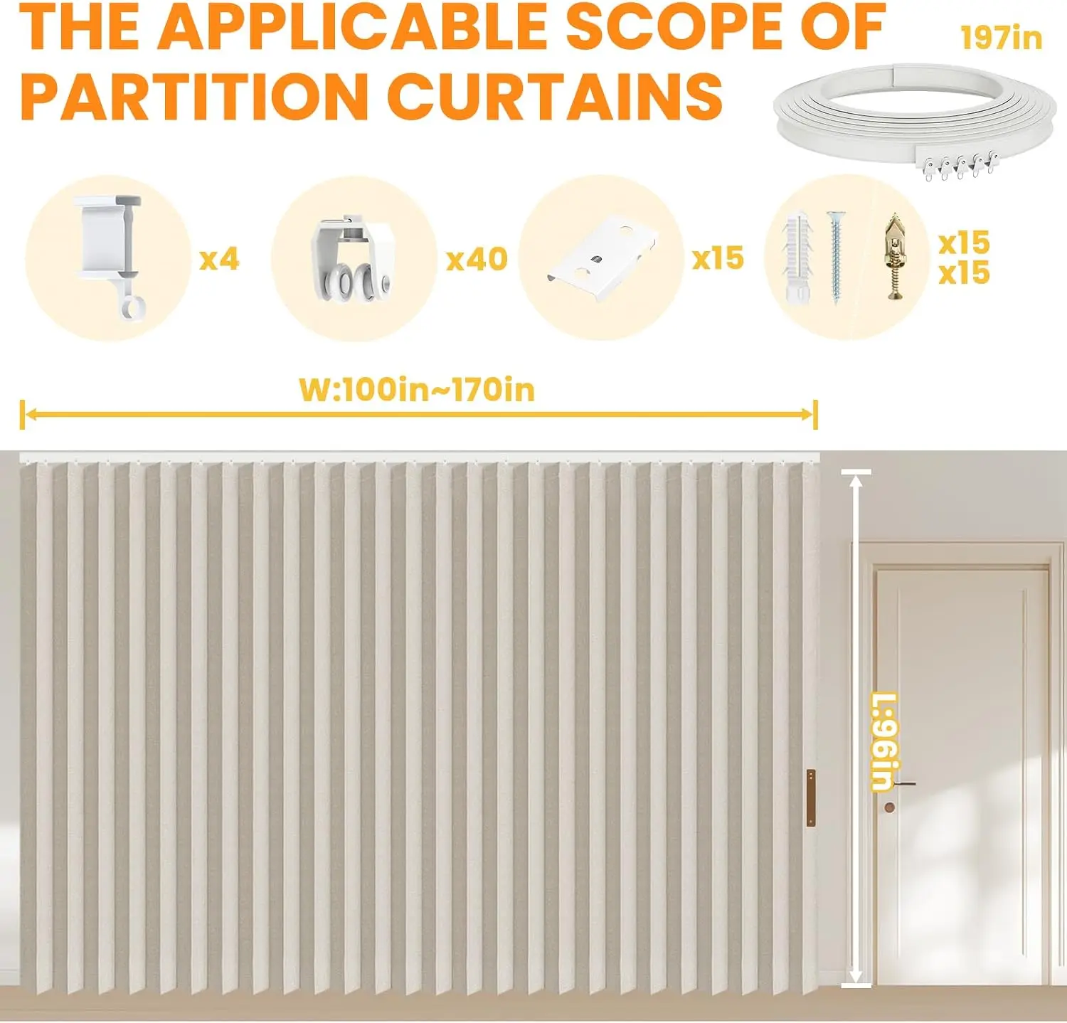 Room Divider Curtain Sets with Flexible Ceiling Track, Privacy Soundproof Curtain for Bedroom Office Patio Sliding Door(Cream Wh