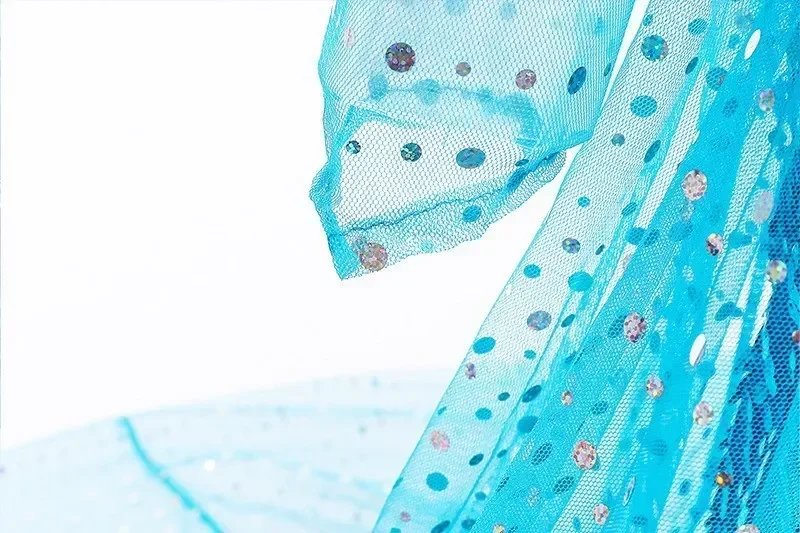 Mädchen Eis-Schnee-Prinzessin Paillettenkleid mit Langem Transparentem Umhang und Funkelnder Schleppe für Karneval, Geburtstag, Bühnenauftritt und Verkleidung – Detail 9