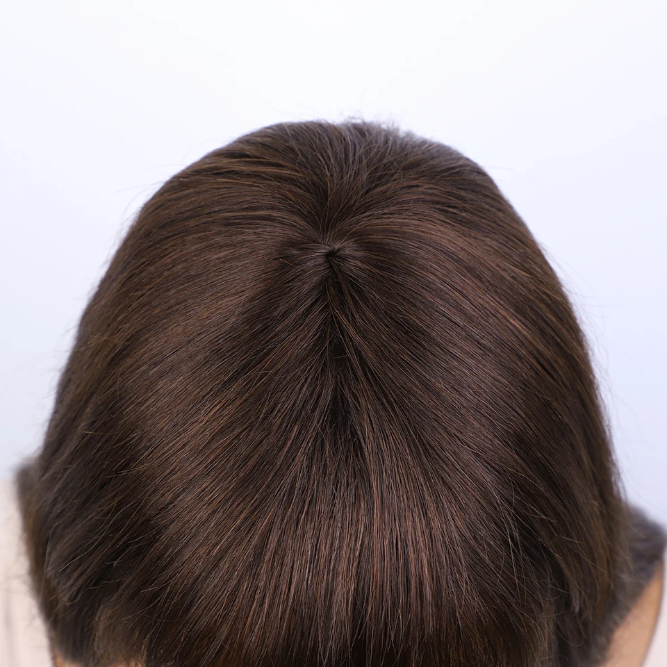 Sleek 4# Brown Colored Human Hair Wigs For Women 22 Inch Straight Brazilian Hair Wigs With Bangs 100% Real Ready To Wear Wigs