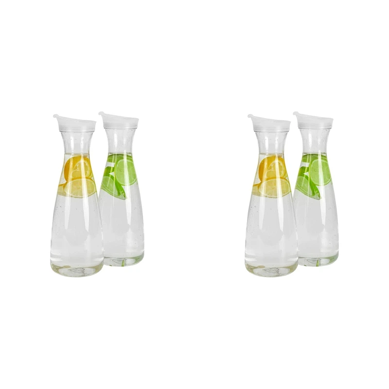 

4Pcs 0.6L Plastic Water Carafes With White Flip Tab Lids- Food Grade & Recyclable Shatterproof Pitchers - Juice Jar