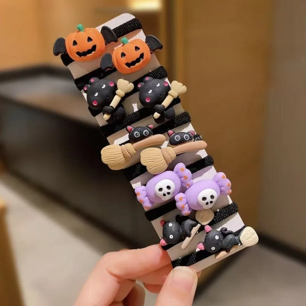 10PCS Halloween Elastic Hair Bands Set Cute Pumpkin Candy Hair Ties Festival Scrunchies Ponytail Headwear Girl Hair Accessoires