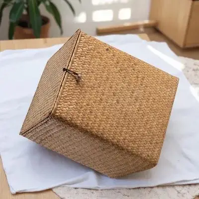 

Large Capacity Straw Woven Basket Storage Bin For Camping Picnic Outdoor Vintage Handwoven Organizer Home Decorative